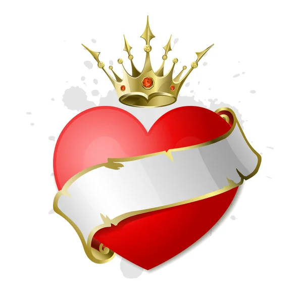 Coeur avec ruban et couronne . — Image vectorielle