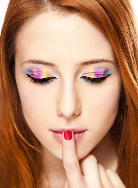 Close-up portrait of redhead girl with make-up. — Stock Photo, Image