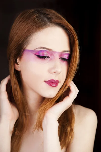Portrait of beautiful redhead girl with style make-up — Stock Photo, Image