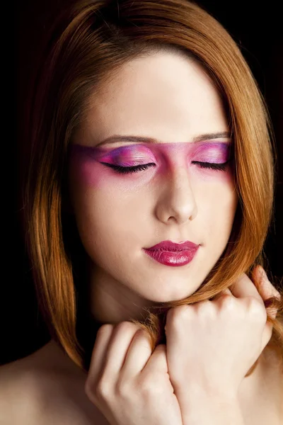 Portrait of beautiful redhead girl with style make-up — Stock Photo, Image