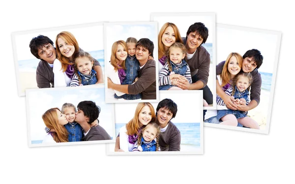 Collage foto di famiglia in spiaggia . — Foto Stock