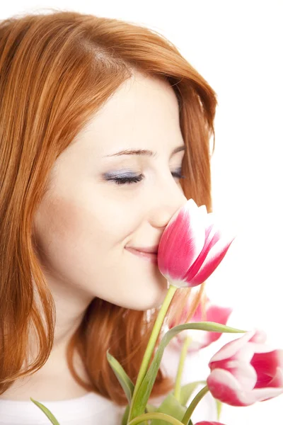 Chica con tulipanes — Foto de Stock