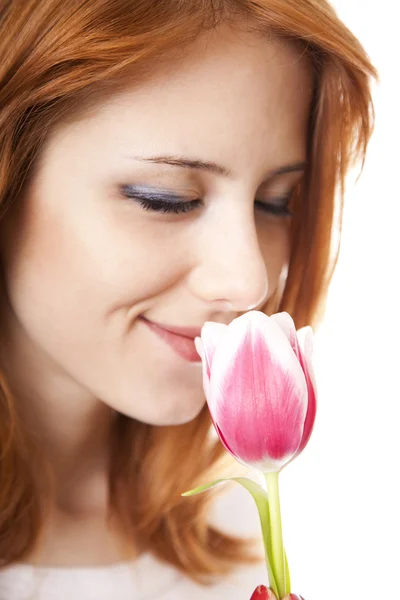 Jente med tulipan . – stockfoto