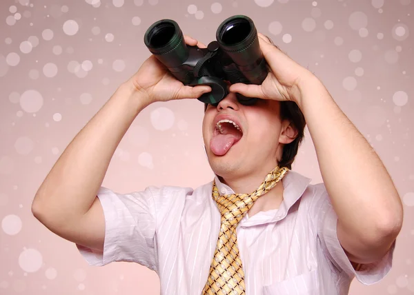 Hombres locos con binocular — Foto de Stock