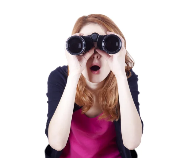 Teen redhead girl with binoculars Stock Image