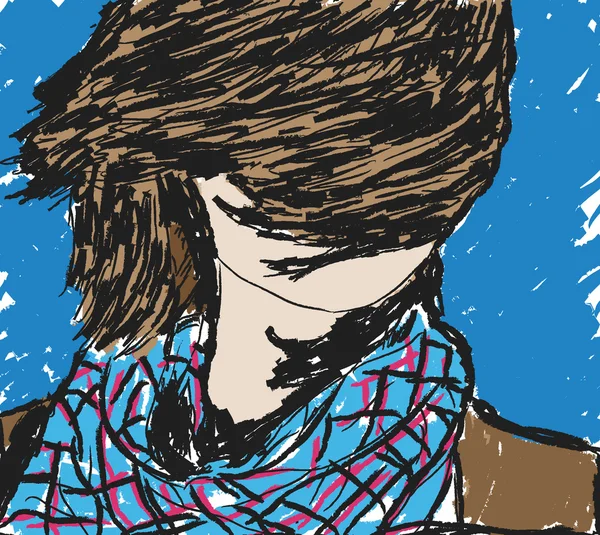 Chica pelirroja con bufanda . — Vector de stock