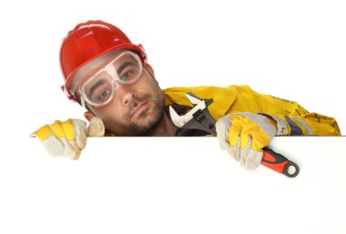 Worker holding blank poster clipart