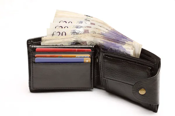 Läder plånbok med kontanter — Stockfoto
