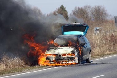 Burning car clipart