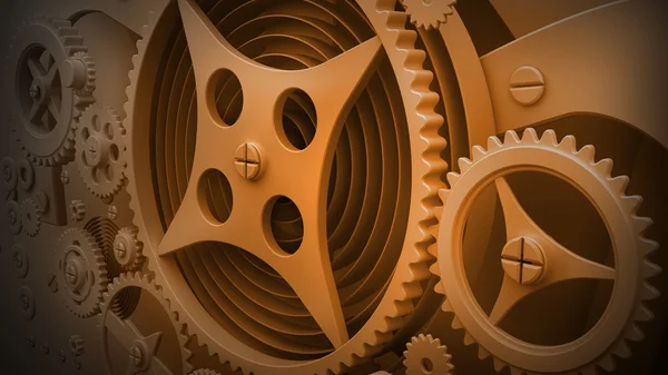 En mekanisk bakgrund med kugghjul och kuggar 3D Render (högupplöst ) — Stockfoto