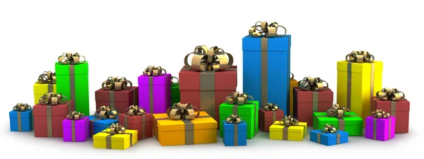 Veel kleur geschenkdozen geïsoleerd op witte achtergrond 3d render (hoge resolut — Stockfoto