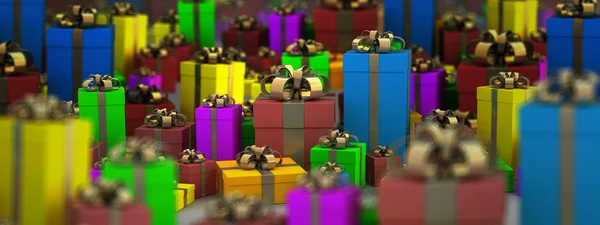 Viele farbige Geschenkboxen Hintergrund 3D-Render (hohe Auflösung ) — Stockfoto