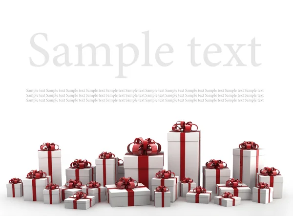 Beautiful white gift boxes with red ribbon — Stock Photo, Image