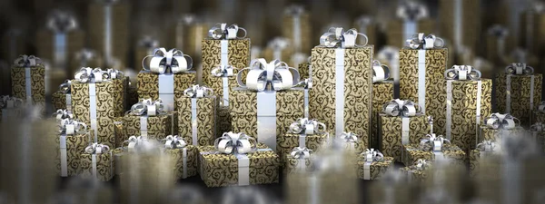 Hermosas cajas de regalo con cinta de renderizado 3D (alta resolución  ) — Foto de Stock