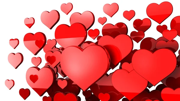 Många röda hjärtan bakgrund 3d — Stockfoto