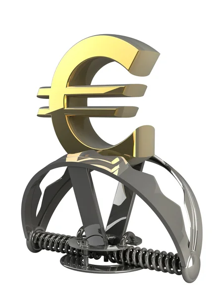 Евро символ в ловушке изолированы на белом фоне 3d — стоковое фото