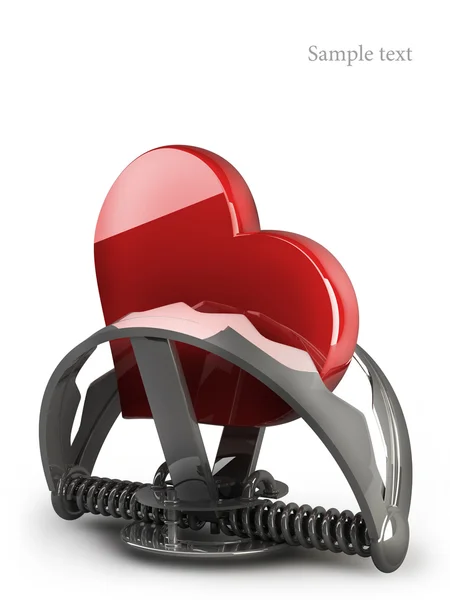 Coração na armadilha isolado em 3d branco — Fotografia de Stock