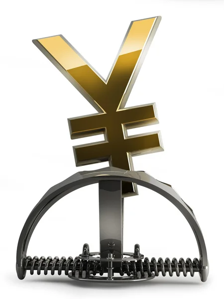 Yen simbolo nella trappola isolato su sfondo bianco 3d. resolo alto — Foto Stock
