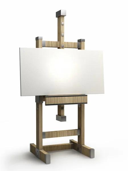 Caballete de madera con lienzo en blanco aislado en blanco 3d render —  Fotos de Stock