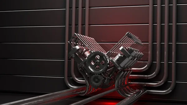 Moteur arrière-plan V8 3d rendre haute résolution — Photo