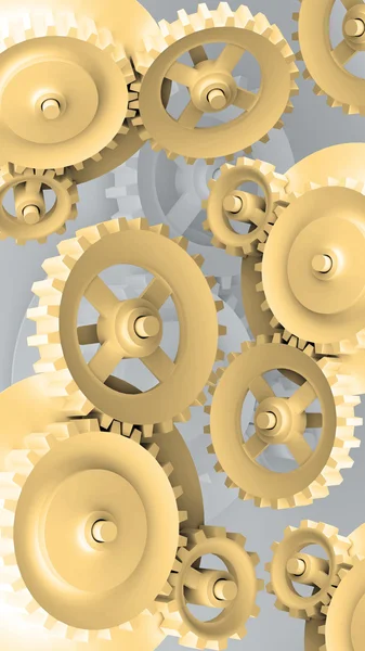 A Mechanical Background with Gears and Cogs 3d — Stock Photo, Image