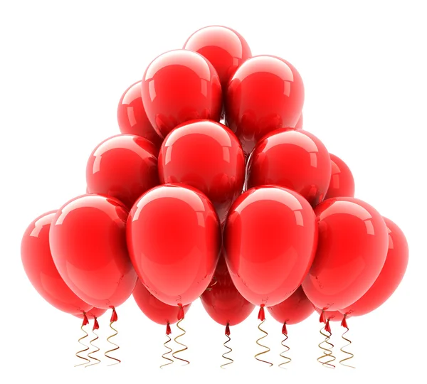 Κόκκινο συμβαλλόμενο μέρος μπαλόνια ηλίου. 3D καθιστούν (υψηλής ανάλυσης). Απομονώνονται σε λευκό φόντο — Φωτογραφία Αρχείου