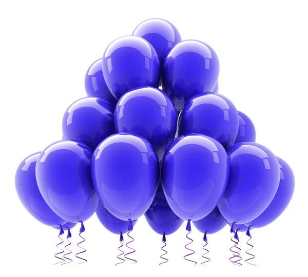 Balões de hélio de festa azul. Renderização 3D (Hi-Res). Isolado em backgroun branco — Fotografia de Stock
