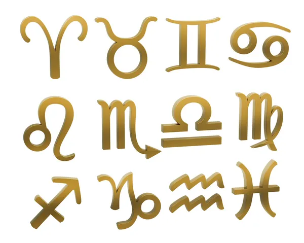 Złote znaki zodiaku na ilustracja na białym tle. Cześć — Zdjęcie stockowe