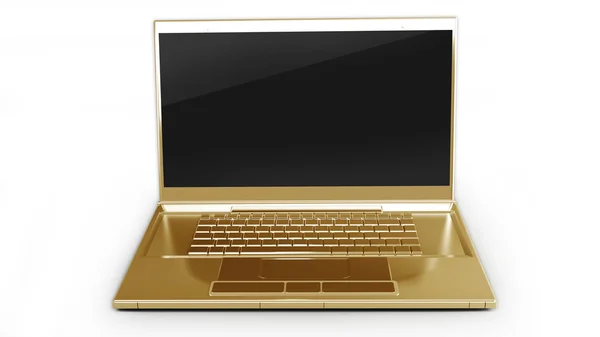 Gold laptop isolated on white background 3d — Stock Photo, Image