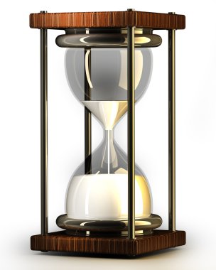 Closeup of hourglass in warm on white background 3d render clipart