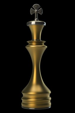 Chess golden King isolated on black background. High resolution. 3D image clipart
