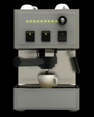 Modern coffee machine isolated on black background. High resolution. 3D image clipart