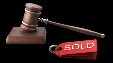 Auction gavel isolated on black background High resolution 3D clipart