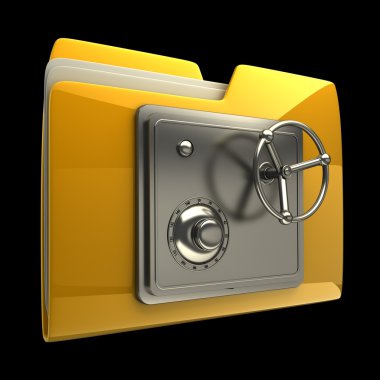 3d illustration of folder icon with security lock dial isolated on black background High resolution 3D clipart