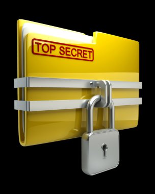 Folder with closed padlock (Top secret) isolated on black background High resolution. 3D image clipart