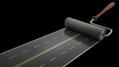 siyah arka plan üzerinde yüksek çözünürlüklü izole boyalı yol 3d