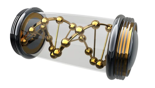 Amostra de DNA de ouro no fundo branco 3d resumo — Fotografia de Stock