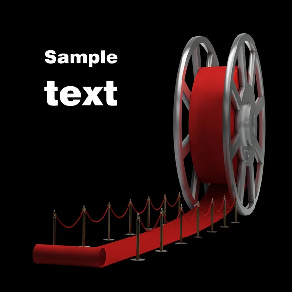 Rotolo di film cinematografico e tappeto rosso isolato. Illustrazione 3d. alta risoluzione — Foto Stock