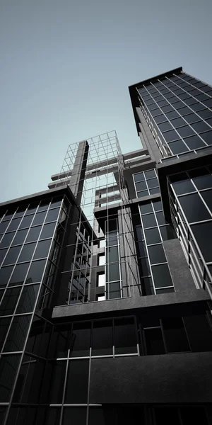 Modern üveg szerkezet, a kastély perspektíva nézet 3d render — Stock Fotó
