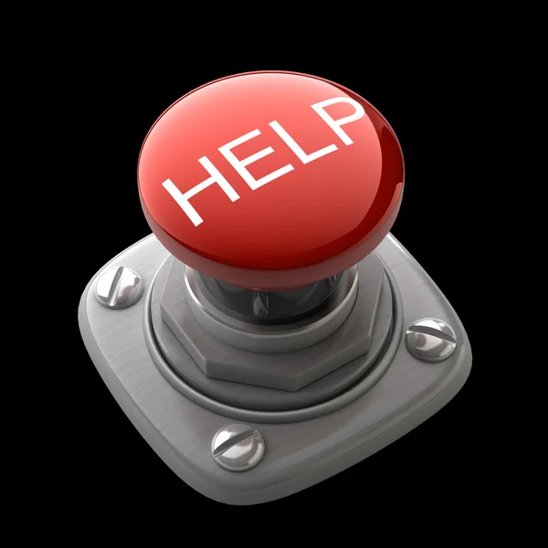 Botão de ajuda vermelho Isolado Alta resolução. Imagem 3D — Fotografia de Stock