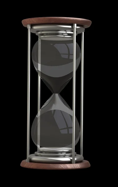 Klepsydra piasek zegar na białym tle na czarnym tle wysokiej rozdzielczości 3d — Zdjęcie stockowe