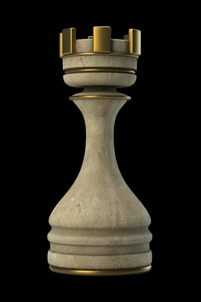 Chess Castle Stone isolado em fundo preto. Alta resolução. Imagem 3D — Fotografia de Stock