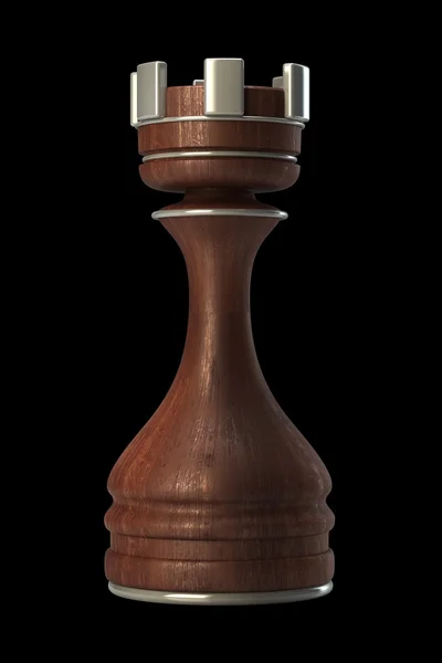Chess Castle wooden isolated on black background High resolution. 3D image — Stock Photo, Image