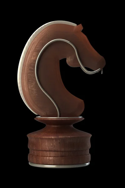 Шахматная лошадь деревянная изолирована на черном фоне Высокое разрешение. 3D изображение — стоковое фото