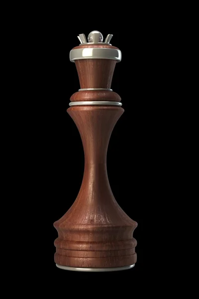 Reina de ajedrez de madera aislada sobre fondo negro Alta resolución. Imagen 3D — Foto de Stock