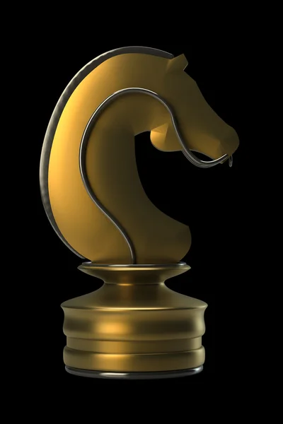 Cavalo dourado de xadrez isolado em fundo preto. Alta resolução. Imagem 3D — Fotografia de Stock