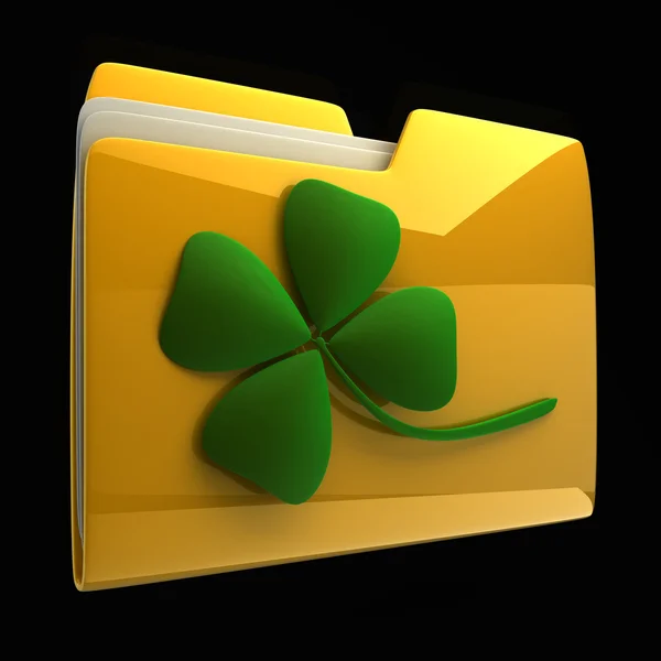 Yellow folder icon with clover isolated on black background High resolution 3D — Stock Photo, Image