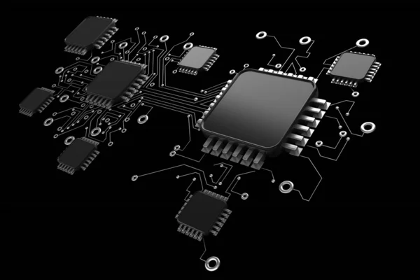 Placa de circuito. imagem gerada digitalmente 3d de alta resolução . — Fotografia de Stock