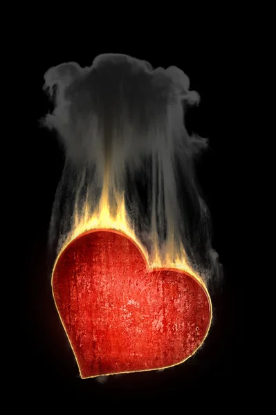 Corazón en el fuego en el fondo 3d — Foto de Stock