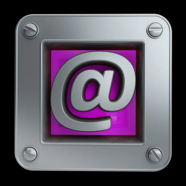 Icona a bottone 3D con simbolo di posta isolato su sfondo nero Alta risoluzione — Foto Stock